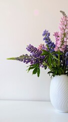 Vibrant Purple and Pink Lupine Bouquet, Minimalist Home Decor