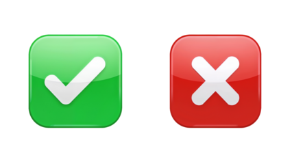 Glossy Green Checkmark and Red Cross Icons  Approval and Rejection Symbols