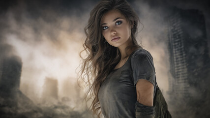 Illustration of a young woman in a post apocalypse