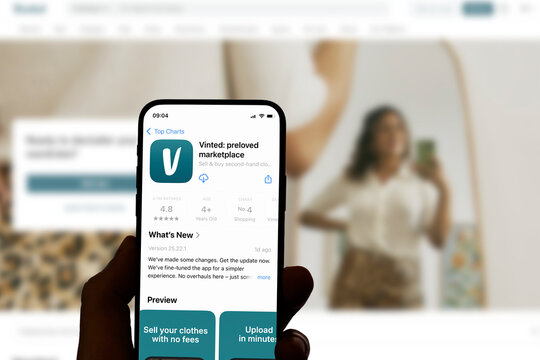 Guilherand-Granges, France - June 05, 2025. Vinted: Online marketplace where users can buy, sell, and exchange pre-owned clothing and accessories. Founded in 2008, it operates in 18 countries.