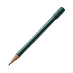 A green pencil with a pointed tip, lying horizontally on a white isolated background, ideal for design projects or educational materials.
