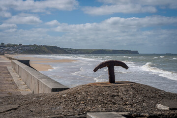 Asnelles-Sur-Mer, France - 05 16 2025: Panoramic view of the Seaside dike, the sea, the beach,...