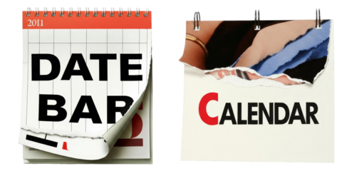 PNG Two calendar pages display date and event labels against a torn paper backdrop.