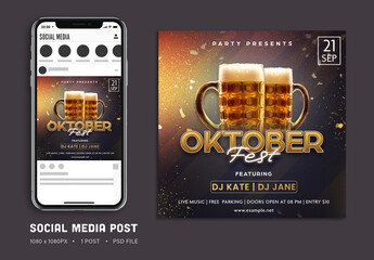 Oktoberfest Beer Party, Editable Social Media Post.