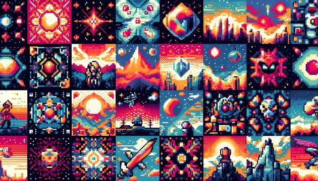 Pixel Art Texture Theme with Retro Grid and 8-Bit Style
