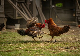 Fighting Chickens in Yard