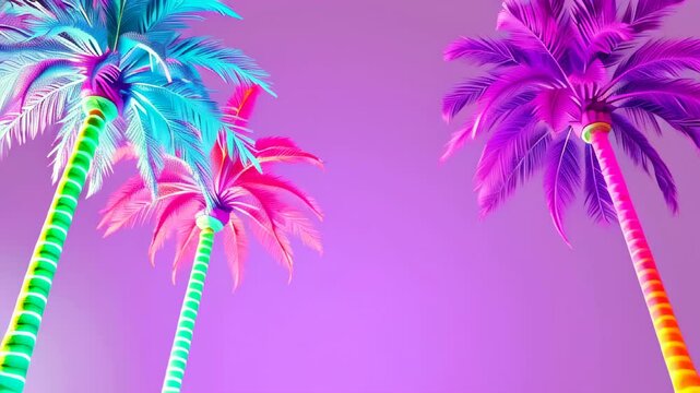 Palm trees that are painted in different colors