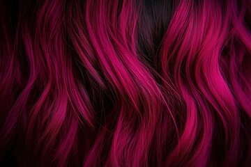 A close-up of flowing vibrant pink hair with soft waves against a dark background.