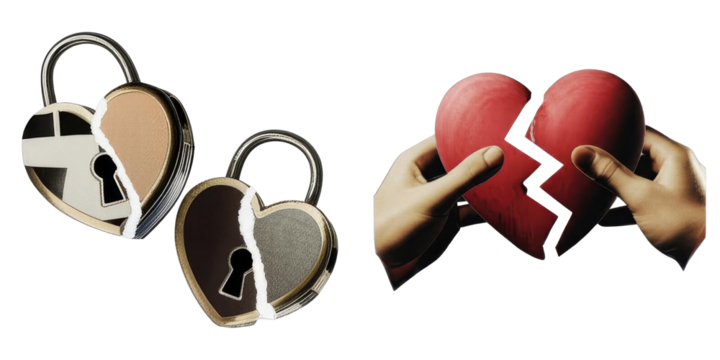 PNG Collage of locked padlocks and a shattered heart.