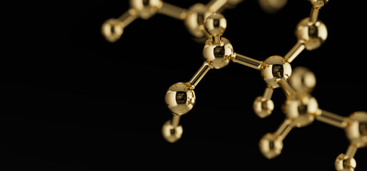 Molecule gold, 3d rendering background. Golden Atom structure