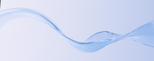 Elegant blue fluid wave of water on light background. 3D rendering concept of hydration, innovation, and purity for skincare, cosmetics, biotech.