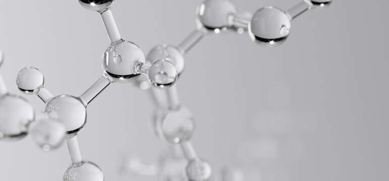 Science cosmetic technology 3d rendering. Beauty product molecular structure abstract biochemistry background concept.