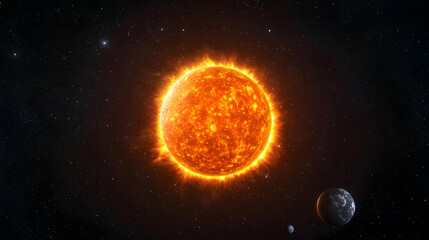 Fiery Central Sun With Stars In Deep Space