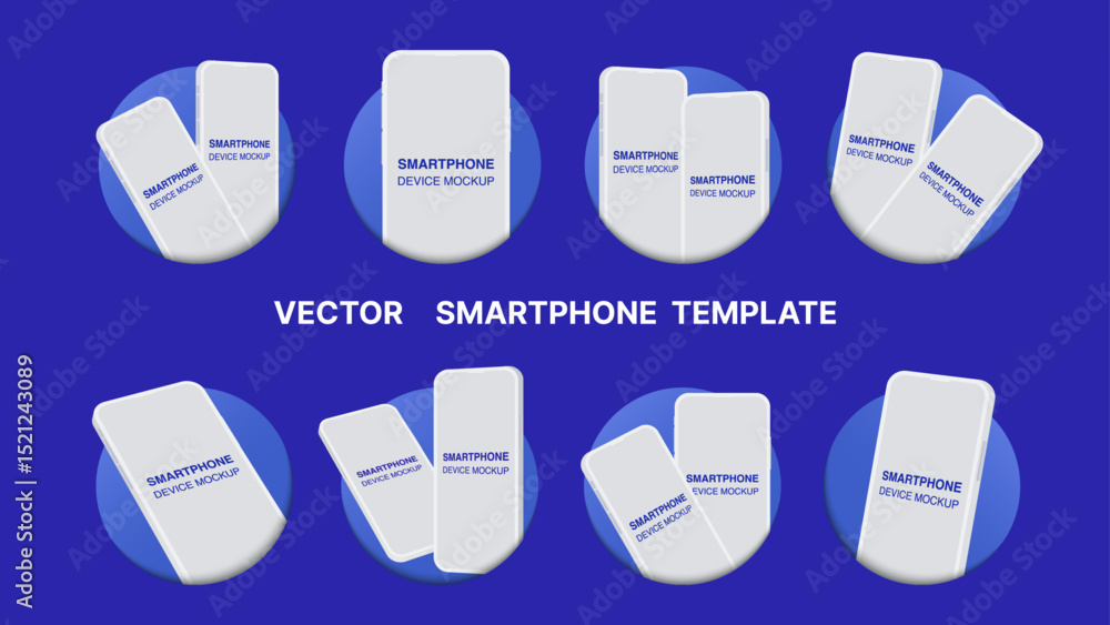 Poster smartphone vector mockup set – editable mobile phone device templates with circle backgrounds, front