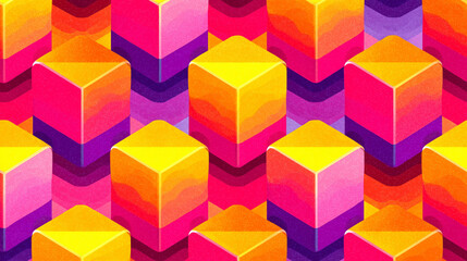 Obraz premium Colorful Geometric Cubes Pattern with Bright Pink and Yellow Tones