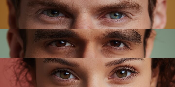 Diverse eye close-ups of two male and one female adults