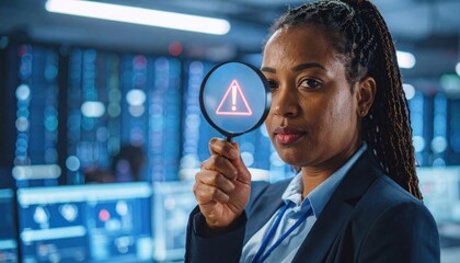 African American Security Professional Analyzing Alert, Protecting Network