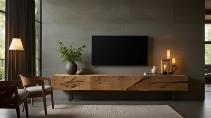 Modern living room with TV and wooden furniture