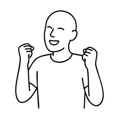 Line art person smiling with raised fists in joy