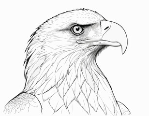 Majestic Eagle Line Art Drawing in Detailed Black and White Sketch