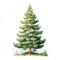 Fototapeta premium Beautiful tall evergreen tree in a serene natural setting with soft foliage against a light background