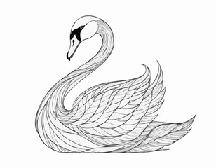 Graceful Swan Line Art Illustration with Intricate Feathers and Elegance
