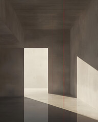 A single, suspended thread connecting two empty spaces, symbolizing the tenuous connection between ideas and reality