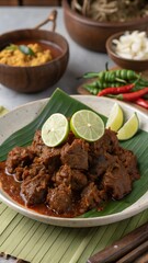Indonesian Rendang Aromatic Beef Stew Recipe with Lime and Chili