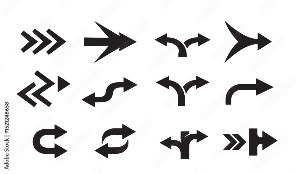 Poster set of vector arrows in various directions and shapes for design and infographics