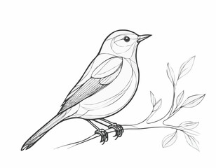 Charming Songbird Line Art Illustration in Nature's Harmony
