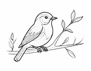 Charming Songbird Line Art Illustration in Nature's Harmony