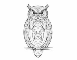 Detailed Owl Line Art, Symbol of Wisdom and Mystery, Perfect for Tattoo Designs