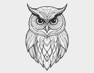 Detailed Owl Line Art, Symbol of Wisdom and Mystery, Perfect for Tattoo Designs