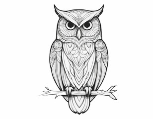 Detailed Owl Line Art, Symbol of Wisdom and Mystery, Perfect for Tattoo Designs