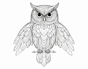 Detailed Owl Line Art, Symbol of Wisdom and Mystery, Perfect for Tattoo Designs