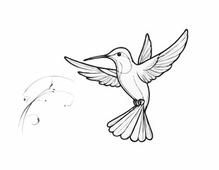 Delicate Hummingbird Line Illustration, Vibrant and Dynamic Nature Sketch