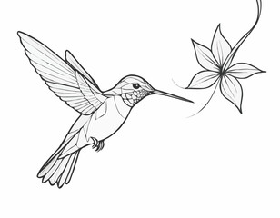 Delicate Hummingbird Line Illustration, Vibrant and Dynamic Nature Sketch