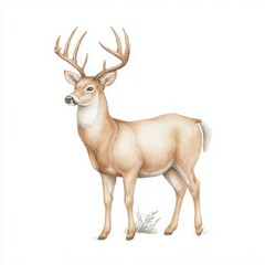Realistic illustration of a majestic deer with antlers standing gracefully in a natural setting