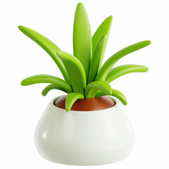 3d realistic vector floor house green plant. Isolated on white illustration icon in white pot.Cute Potted home plant 3D illustration, ceramic pot, cup with indoor type of flower. House Plant 3D