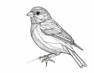 Intricate Finch Bird Line Art, Serene and Delicate Nature Sketch for Wall Art