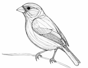 Intricate Finch Bird Line Art, Serene and Delicate Nature Sketch for Wall Art