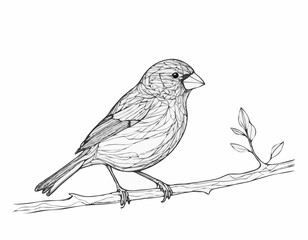 Intricate Finch Bird Line Art, Serene and Delicate Nature Sketch for Wall Art