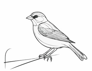 Chirping Sparrow Line Illustration, Whimsical and Playful Bird Artwork