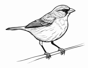 Chirping Sparrow Line Illustration, Whimsical and Playful Bird Artwork