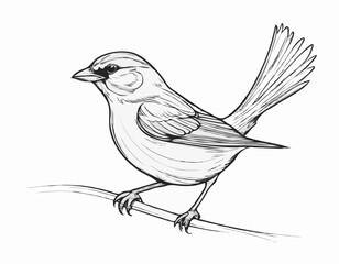 Chirping Sparrow Line Illustration, Whimsical and Playful Bird Artwork