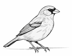 Chirping Sparrow Line Illustration, Whimsical and Playful Bird Artwork