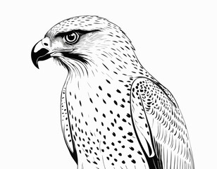 Striking Falcon Line Art, Powerful Predator in Detailed Black and White Illustration