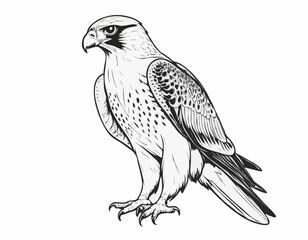 Striking Falcon Line Art, Powerful Predator in Detailed Black and White Illustration