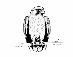 Striking Falcon Line Art, Powerful Predator in Detailed Black and White Illustration
