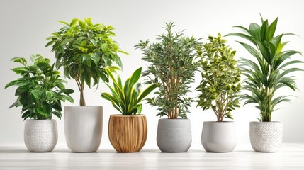 Fototapeta premium Collection of indoor plants in stylish pots creating a fresh and vibrant atmosphere for modern home or office decor